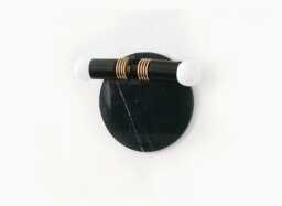Nero Marquina Marble & Brass Double Flush Mount Sconce Black Gold Eclectic Wall Light Fixture Vanity
