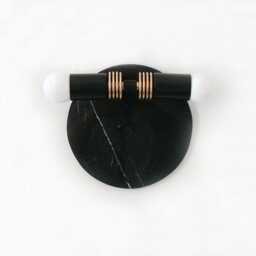 Nero Marquina Marble & Brass Double Flush Mount Sconce Black Gold Eclectic Wall Light Fixture Vanity - thumbnail 2