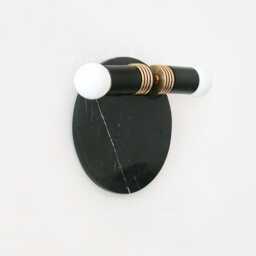 Nero Marquina Marble & Brass Double Flush Mount Sconce Black Gold Eclectic Wall Light Fixture Vanity - thumbnail 4