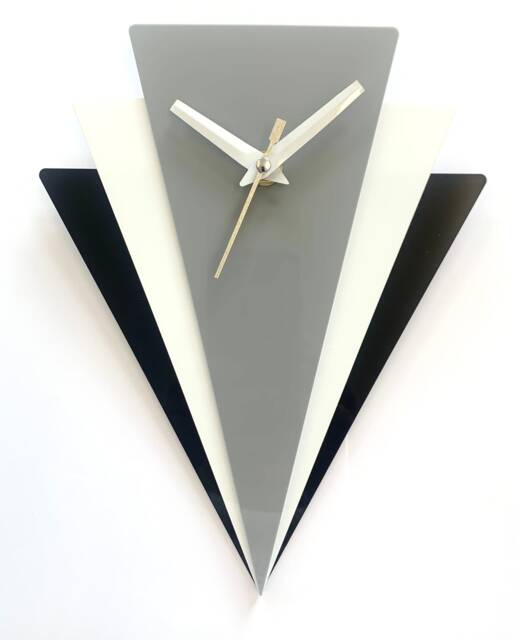 Art Deco Style Retro Wall Clock in Black White & Light Grey Acrylic - image 1