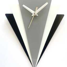 Art Deco Style Retro Wall Clock in Black White & Light Grey Acrylic - thumbnail 3
