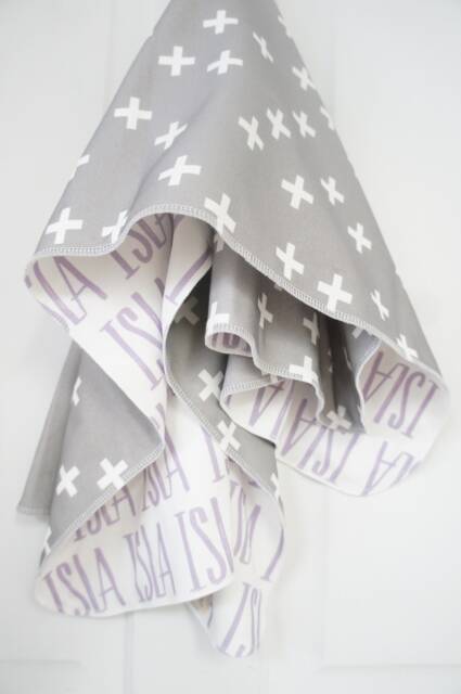 Personalized Organic Cotton Baby Blanket - Purple & Grey Crosses - image 1