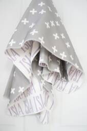 Personalized Organic Cotton Baby Blanket - Purple & Grey Crosses