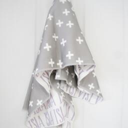 Personalized Organic Cotton Baby Blanket - Purple & Grey Crosses - thumbnail 2