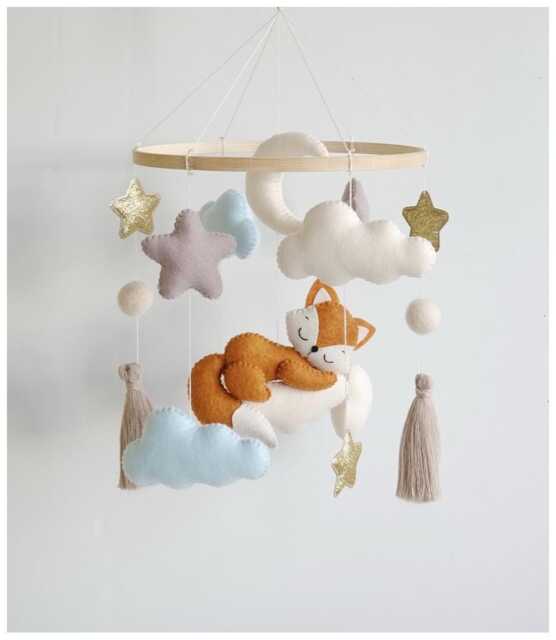 Fox Mobile Handmade Felt Baby Crib Nursery Decoration Boho Style Personalized - image 1