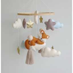 Fox Mobile Handmade Felt Baby Crib Nursery Decoration Boho Style Personalized - thumbnail 2