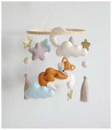Fox Mobile Handmade Felt Baby Crib Nursery Decoration Boho Style Personalized - thumbnail 1
