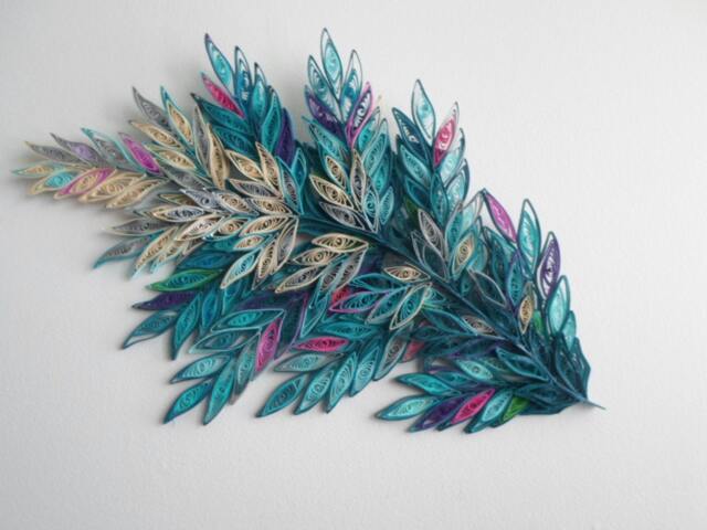 Teal & Silver Quilled Paper Branch Wall Art 24x13 Inch - image 1