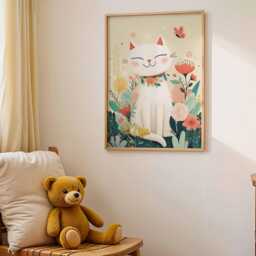 Cat Nursery Poster, Floral Animal Wall Art, Kids Playroom Decor - thumbnail 4