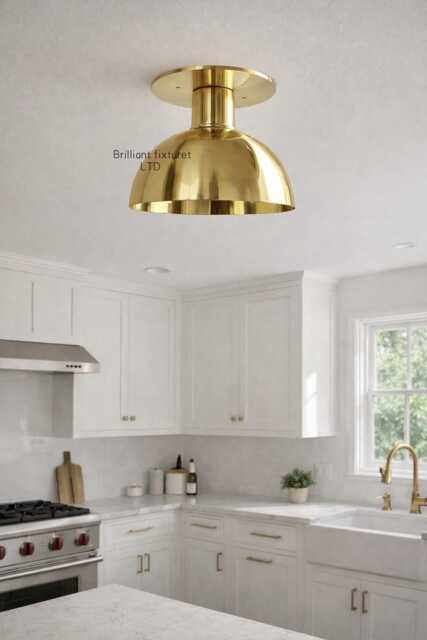 Mid Century Modern Brass Ceiling Light, Dome Kitchen Fixture Semi Flush Mount Minimalist Lamp - image 1