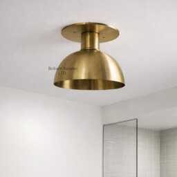 Mid Century Modern Brass Ceiling Light, Dome Kitchen Fixture Semi Flush Mount Minimalist Lamp - thumbnail 4