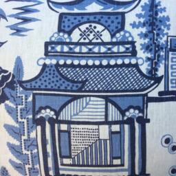 Schumacher Nanjing Pillow Cover in Blue & White Nanjing Design, Linen Backing - thumbnail 2