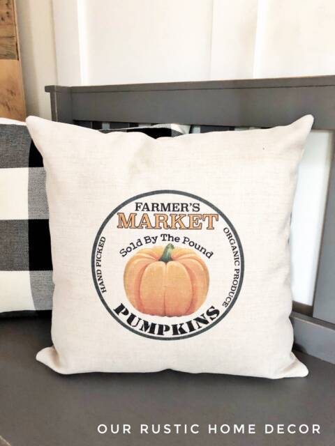 Farm Fresh Pumpkins Linen Pillow Cover - Rustic Fall Decor - image 1