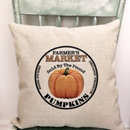 Farm Fresh Pumpkins Linen Pillow Cover - Rustic Fall Decor - thumbnail 2