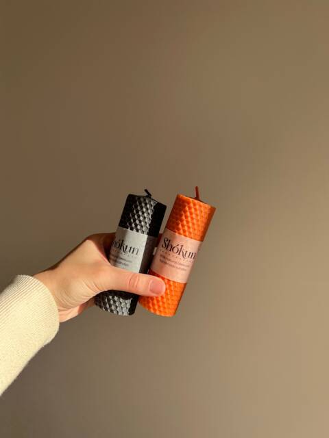 Halloween Beeswax Pillar Candles - Hand-Rolled Wide Candles Black & Orange Candle Set 100% Pure Honeycomb Decor - image 1