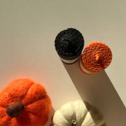 Halloween Beeswax Pillar Candles - Hand-Rolled Wide Candles Black & Orange Candle Set 100% Pure Honeycomb Decor - thumbnail 2