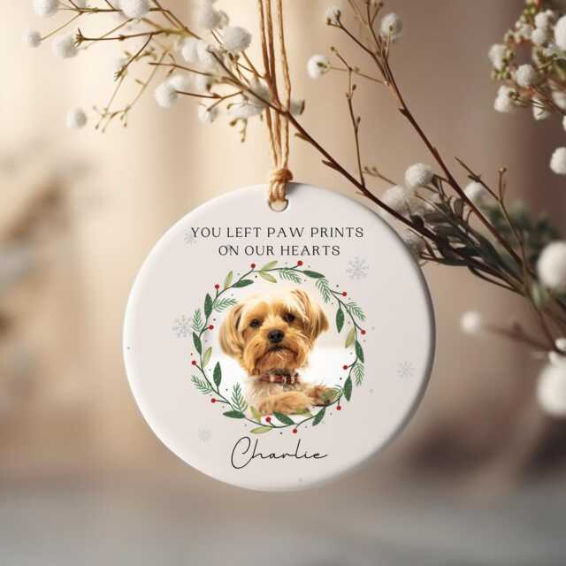 Personalised Pet Photo Christmas Memorial Bauble, Dog Xmas Tree Ornament, Gifts - image 1