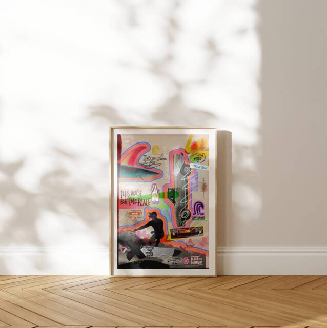 Trippy Surf Collage Print, California Coastal Wall Art, Skate Beach Illustration - image 1