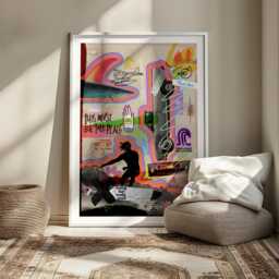 Trippy Surf Collage Print, California Coastal Wall Art, Skate Beach Illustration - thumbnail 3