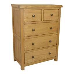 Grofurniture Large Rustic Chest Of Drawer, 2 Over 3 5 Drawer Oak Chest, Real Solid Drawers For Bedroom - thumbnail 2