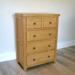 Grofurniture Large Rustic Chest Of Drawer, 2 Over 3 5 Drawer Oak Chest, Real Solid Drawers For Bedroom