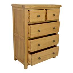 Grofurniture Large Rustic Chest Of Drawer, 2 Over 3 5 Drawer Oak Chest, Real Solid Drawers For Bedroom - thumbnail 3