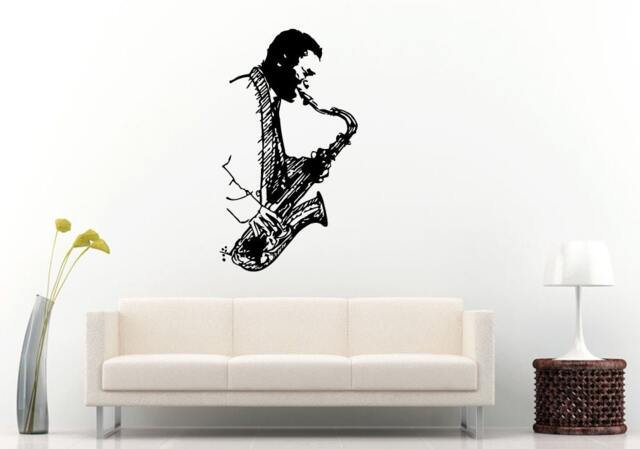 Jazz Sax Saxophone Instrument Tool Man Player Band Musical Genre Wall Decal Vinyl Sticker Mural Room Decor L1141 - image 1
