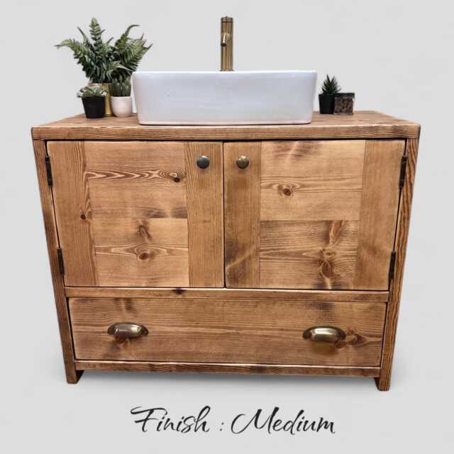 Hendrix - Handmade Solid Pine Bathroom Vanity Unit Redwood Timber Cupboard - image 1