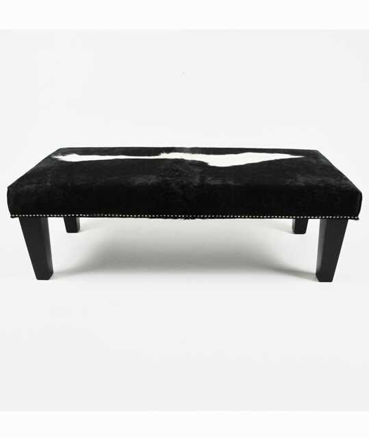 Extra Large Cowhide Footstool 309, Black & White Hair-On-Hide Ottoman - image 1