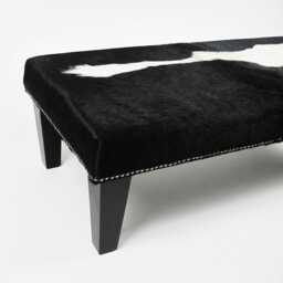 Extra Large Cowhide Footstool 309, Black & White Hair-On-Hide Ottoman - thumbnail 3