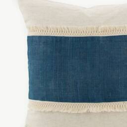 Hmong Hill Tribe Hemp Throw Pillow - Indigo Blue, Tassel Fringe, 20x20 - thumbnail 2