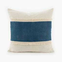 Hmong Hill Tribe Hemp Throw Pillow - Indigo Blue, Tassel Fringe, 20x20 - thumbnail 1
