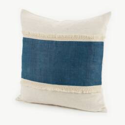 Hmong Hill Tribe Hemp Throw Pillow - Indigo Blue, Tassel Fringe, 20x20 - thumbnail 3