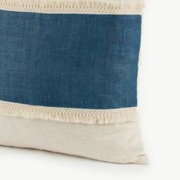 Hmong Hill Tribe Hemp Throw Pillow - Indigo Blue, Tassel Fringe, 20x20 - thumbnail 4