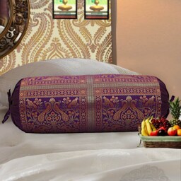 Elephant Brocade Silk Bolster Cover Jacquard Masand Pillow - 30x15 Inches - thumbnail 3