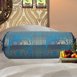 Elephant Brocade Silk Bolster Cover Jacquard Masand Pillow - 30x15 Inches - thumbnail 4