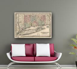 Antique Connecticut Map Print Vintage Wall Art, Photo Or Canvas - thumbnail 1