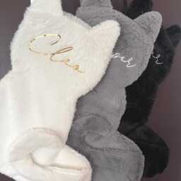 Personalised Cat Christmas Stocking Animal Pet Gift Presents Santa Velvet Glitter Grey White Name Family Boxing Day Eve Fireplace - thumbnail 3