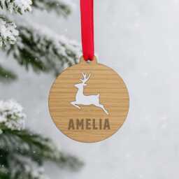 Personalised Reindeer Ornament, Christmas Bauble For Kids, Personalized Xmas Tree Decorations For Children, Engraved Wooden With Name - thumbnail 3
