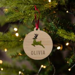 Personalised Reindeer Ornament, Christmas Bauble For Kids, Personalized Xmas Tree Decorations For Children, Engraved Wooden With Name