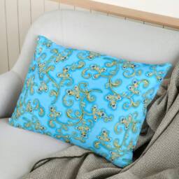 "Blue Moroccan Cushion Covers - Gold Floral Throw Pillow 18""/20" - thumbnail 3
