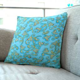 "Blue Moroccan Cushion Covers - Gold Floral Throw Pillow 18""/20"