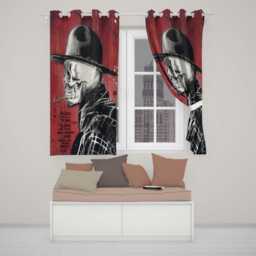 Skull in Bowler Hat On Red Grunge Background Expressive Artwork For Bedroom Decor Readymade Eyelet Ring Top Thermal 100% Blackout Curtains - thumbnail 2