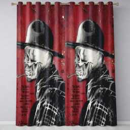 Skull in Bowler Hat On Red Grunge Background Expressive Artwork For Bedroom Decor Readymade Eyelet Ring Top Thermal 100% Blackout Curtains - thumbnail 3