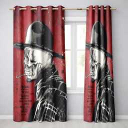 Skull in Bowler Hat On Red Grunge Background Expressive Artwork For Bedroom Decor Readymade Eyelet Ring Top Thermal 100% Blackout Curtains