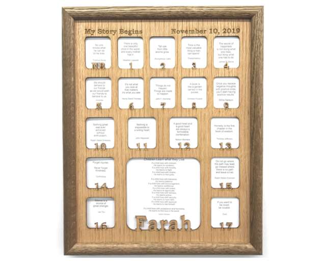 Newborn-18 School Years Picture Frame Personalized With Name 11x14 Numbers 1 To 18 Honey Oak Birth Thru 12Th Grade - Back - image 1