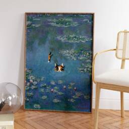 Monet Waterlily Cat Print, Claude Poster, Art, Floral Wall Art Decor - thumbnail 2