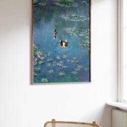 Monet Waterlily Cat Print, Claude Poster, Art, Floral Wall Art Decor - thumbnail 3