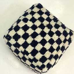 Black Checkered Moroccan Wool Pouf Bohemian Floor Cushion Ottoman [Unstuffed] - thumbnail 2