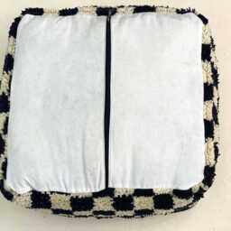 Black Checkered Moroccan Wool Pouf Bohemian Floor Cushion Ottoman [Unstuffed] - thumbnail 3